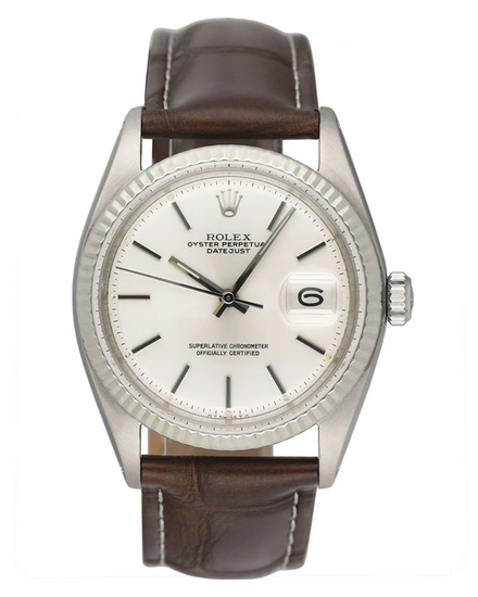 1973 Rolex Datejust 36MM Silver Dial Aftermarket Leather Strap (1601)