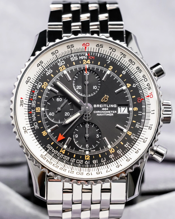 Breitling Navitimer World 46MM Black Dial Steel Bracelet (A24322)