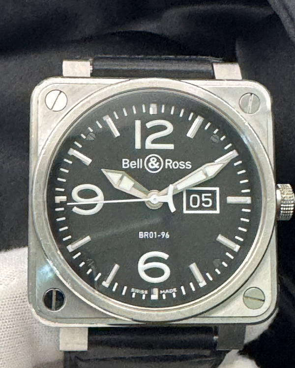 No Reserve - 2007 Bell & Ross BR 01 96 Grande Date 46MM Black Dial Leather Strap (BR01-96-S)