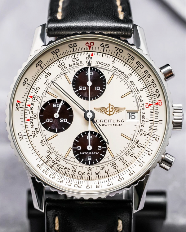 Breitling Navitimer Old 42MM Silver "Panda" Dial Leather Strap (A13019)