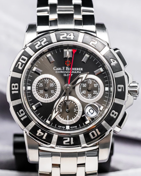 Carl F. Bucherer Patravi Chronograph GMT 42MM Dark Grey Dial Steel Bracelet (00.10618.13.33.21)