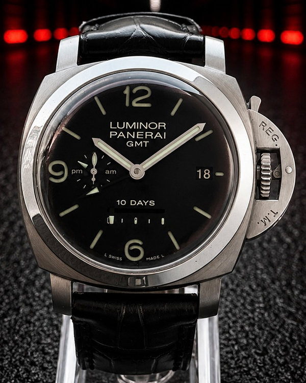 2010 Panerai Luminor 1950 10 Days GMT 44MM Black Dial Leather Strap (PAM00270)