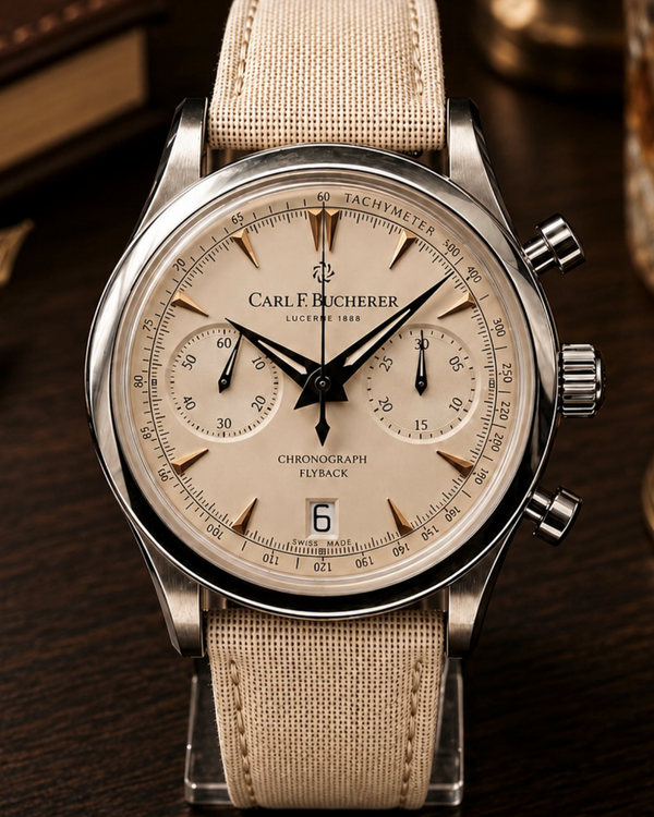 No Reserve - Carl F. Bucherer Manero Chronograph Flyback 40MM White Dial Textile Strap (00.10927.08.13.01)