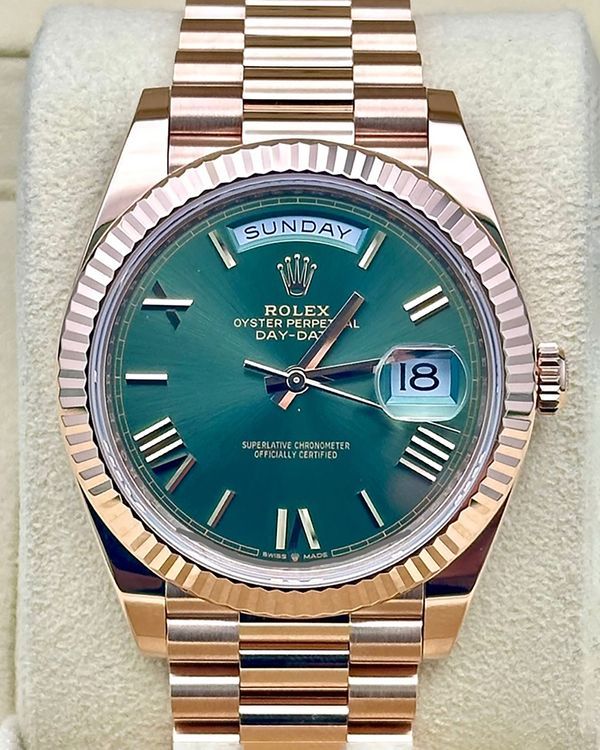 2025 Rolex Day-Date 40MM Green Dial Rose Gold President Bracelet (228235)