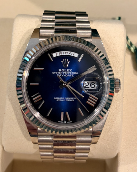2026 Rolex Day-Date 40MM Blue Dial White Gold President Bracelet (228239)