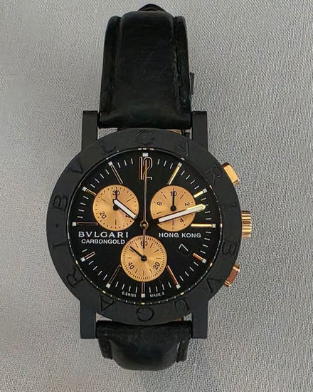 Bvlgari Bvlgari Carbongold Chronograph "Hong Kong" L.E. 38MM Quartz Black Dial Leather Strap (BB38CLCH)