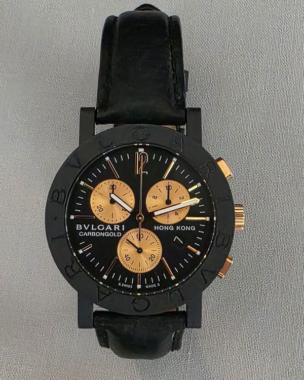 Bvlgari Bvlgari Carbongold Chronograph "Hong Kong" L.E. 38MM Quartz Black Dial Leather Strap (BB38CLCH)