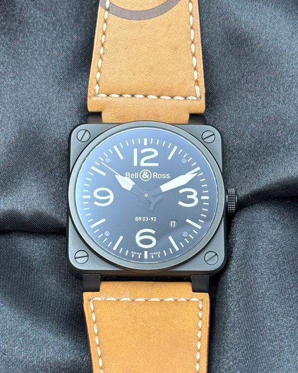 No Reserve - 2012 Bell & Ross BR 03 42MM Black Dial Leather Strap (BR03-92-S)