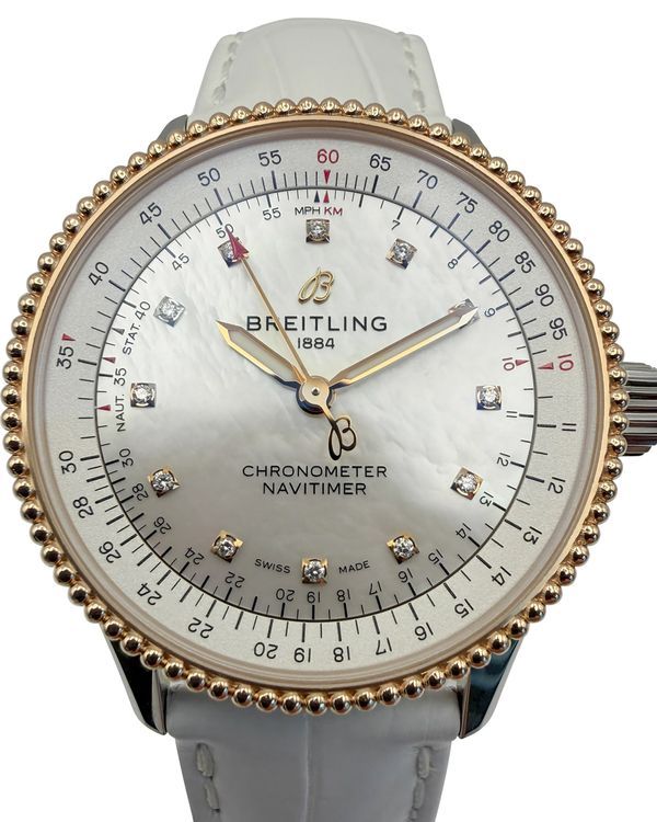 Breitling Navitimer 35MM White Dial Leather Strap (U173)