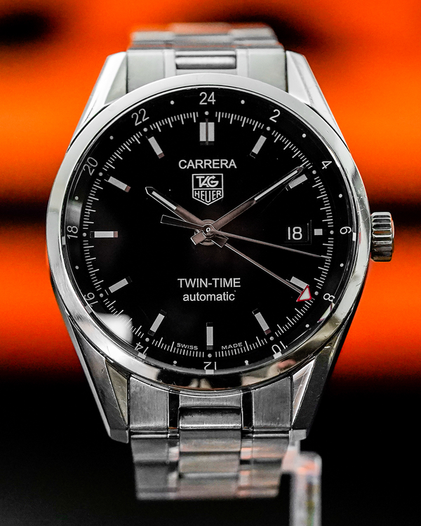 No Reserve - Tag Heuer Carrera Twin-Time Automatic 39MM Blak Dial Steel Bracelet (WV2115-0)