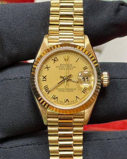 Rolex Lady-Datejust 26MM Champagne Dial Yellow Gold President Bracelet (69178)