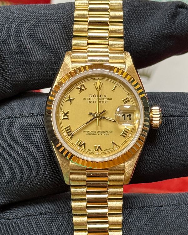 1995 Rolex Lady-Datejust 26MM Champagne Dial Yellow Gold President Bracelet (69178)