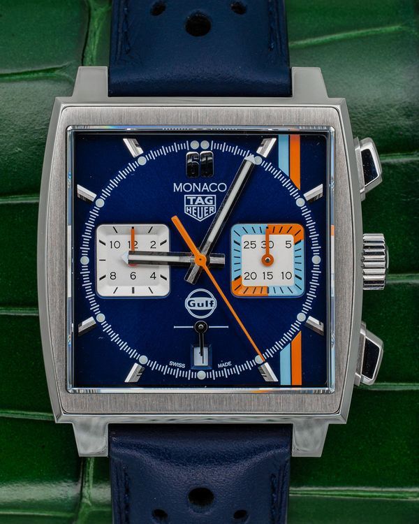 2025 Tag Heuer Monaco "Gulf Racing" S.E. 39MM Blue Dial Leather Strap (CBL2115.FC6494)