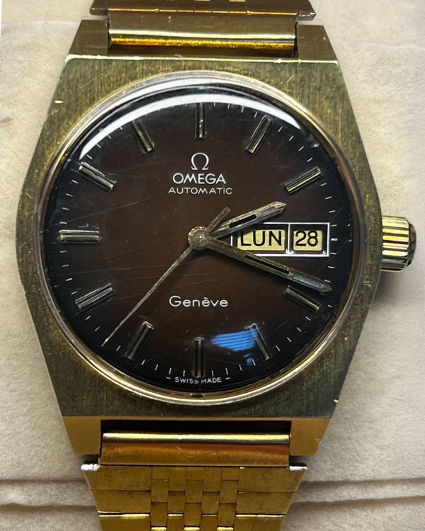 1974 Omega Geneve Vintage Day-Date 35MM Spider Chocolate Dial Steel Bracelet (166.0118)