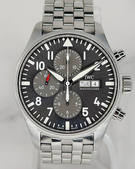 No Reserve - 2019 IWC Schaffhausen Pilot Spitfire Chronograph 43MM Grey Dial Steel Bracelet (IW377719)