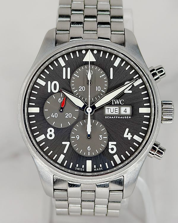 No Reserve - 2019 IWC Schaffhausen Pilot Spitfire Chronograph 43MM Grey Dial Steel Bracelet (IW377719)