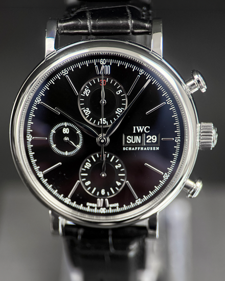 2016 IWC Schaffhausen Portofino Chronograph 42MM Black Dial Leather Strap (IW391008)