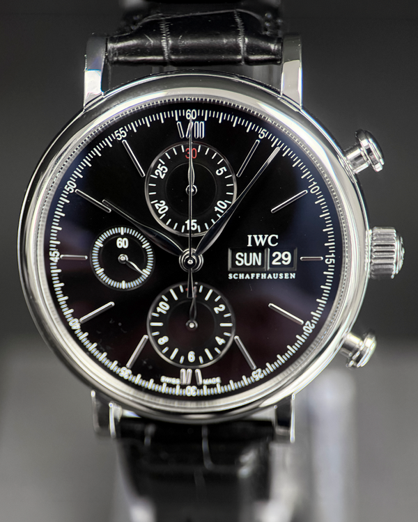 2016 IWC Schaffhausen Portofino Chronograph 42MM Black Dial Leather Strap (IW391008)