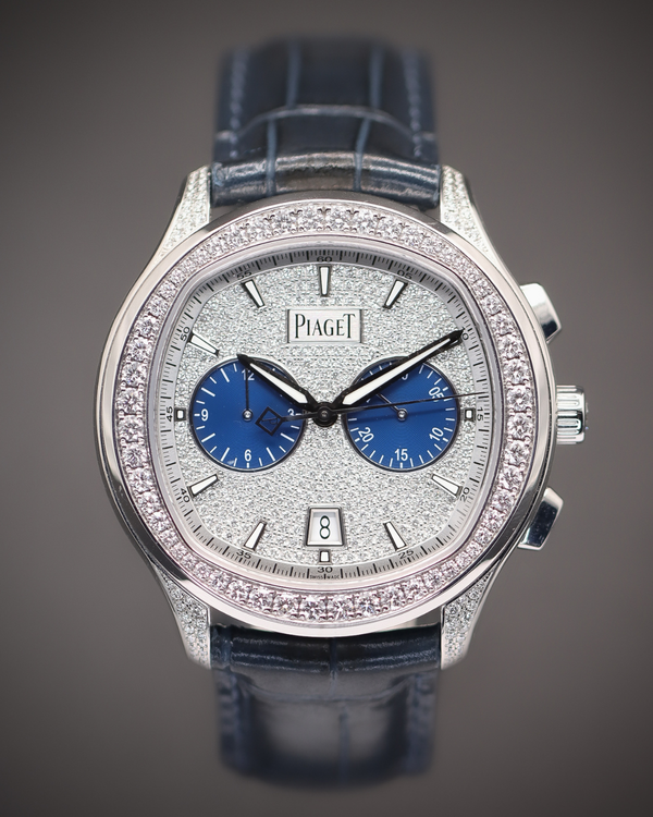 Piaget Polo Chronograph 42MM Diamond-Paved Dial Diamond Bezel Leather Strap (G0A46049)