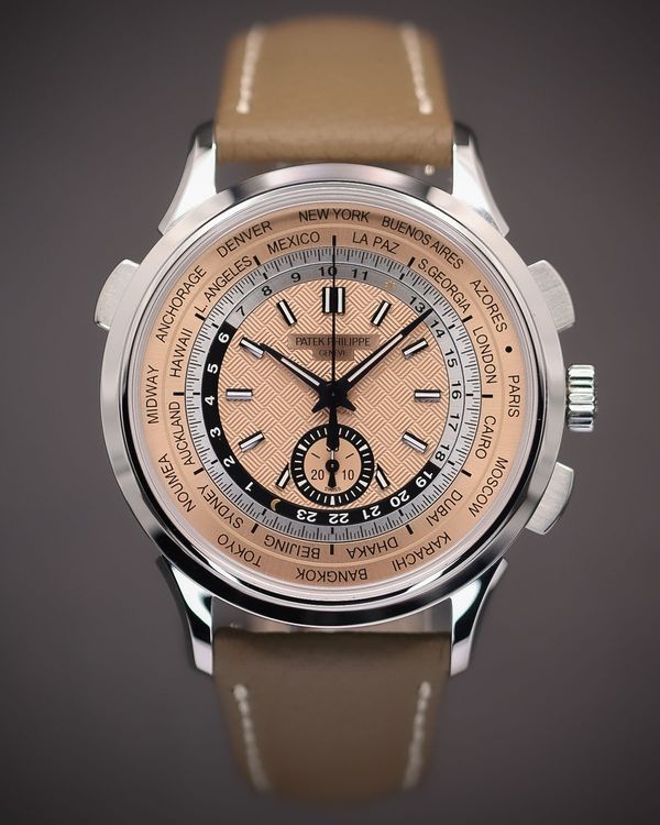 2023 Patek Philippe Complications World Time Flyback Chronograph 41MM Salmon Dial Leather Strap (5935A-001)