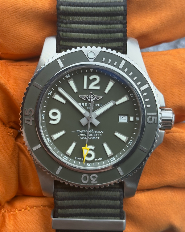 2019 Breitling Superocean II "Outerknown" 44MM Green Dial Textile Strap (A17367A11L1W1)