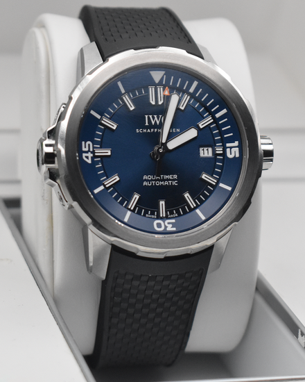 No Reserve - 2019 IWC Schaffhausen Aquatimer “Expedition Jacques-Yves Cousteau” 42MM Blue Dial Rubber Strap (IW329005)