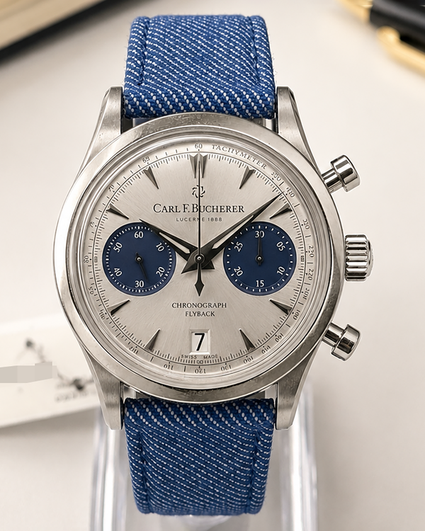 No Reserve - Carl F. Bucherer Manero Flyback 40MM Silver Dial Textile Strap (00.10927.08.33.01)