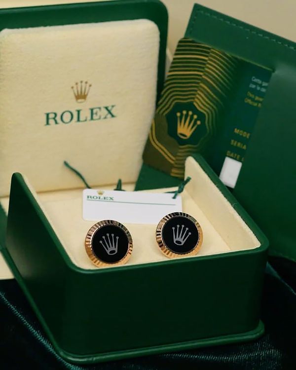 2026 Rolex Accessories Cufflinks 18 x 18MM Rose Gold Bezel Black Ceramic (A1035BLACK)