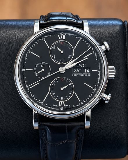2020 IWC Schaffhausen Portofino Chronograph 42MM Black Dial Leather Strap (IW391008)