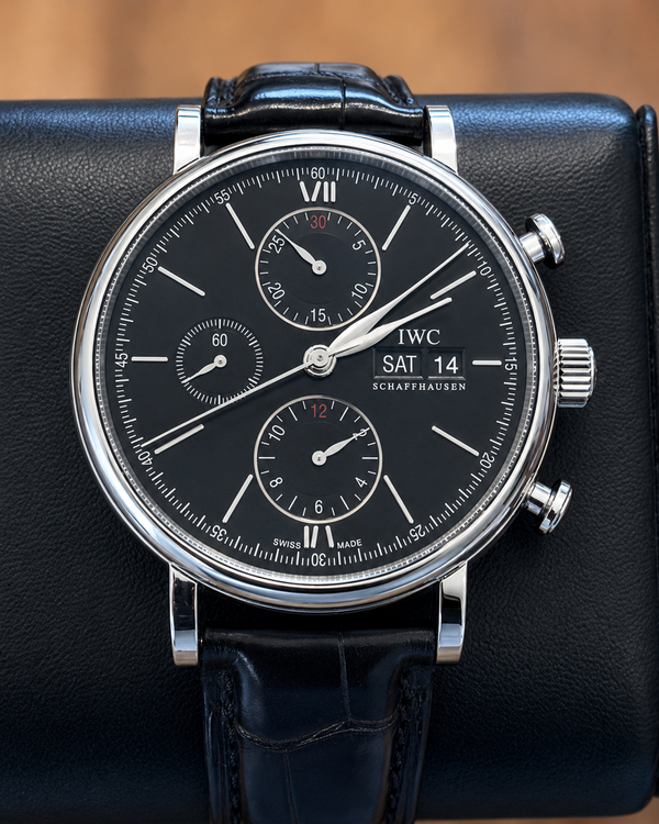 2020 IWC Schaffhausen Portofino Chronograph 42MM Black Dial Leather Strap (IW391008)