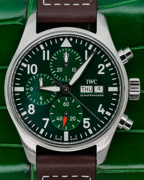 2022 IWC Schaffhausen Pilot Chronograph 41MM Green Dial Leather Strap (IW388103)