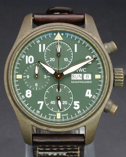 No Reserve - 2020 IWC Schaffhausen Pilot Spitfire Chronograph 41MM Green Dial Leather Strap (IW387902)