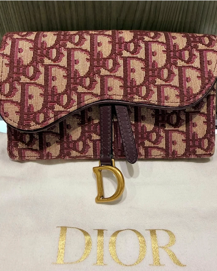 2019 Dior Saddle Belt Bag Burgundy Oblique Jacquard Antique 6.5 × 4 × 1 IN Canvas Gold-Tone Hardware Leather Strap (Belt Bag)