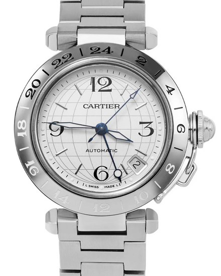 Cartier Pasha De Cartier C Meridian GMT 35MM Silver Dial Steel Bracelet (2377)
