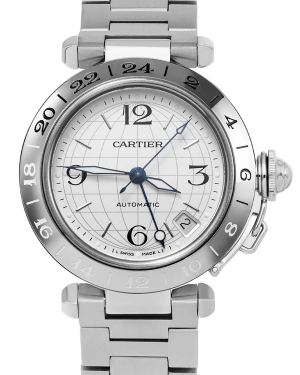 Cartier Pasha De Cartier C Meridian GMT 35MM Silver Dial Steel Bracelet (2377)