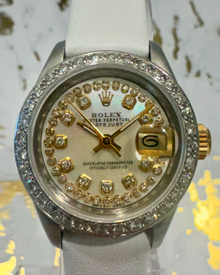No Reserve - Rolex Lady-Datejust 26MM Aftermarket Mother of Pearl Dial Aftermarket Leather Strap (6917)