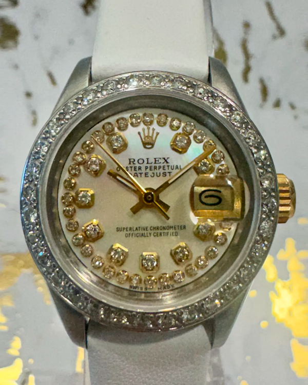No Reserve - Rolex Lady-Datejust 26MM Aftermarket Mother of Pearl Dial Aftermarket Leather Strap (6917)