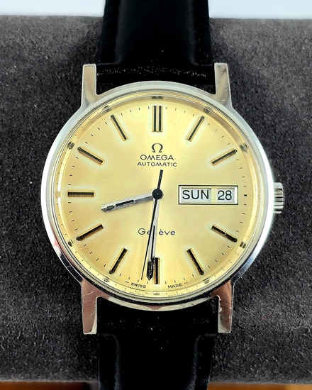 No Reserve - 1974 Omega Geneve Vintage 35MM Champagne Dial Aftermarket Leather Strap (166.0117)