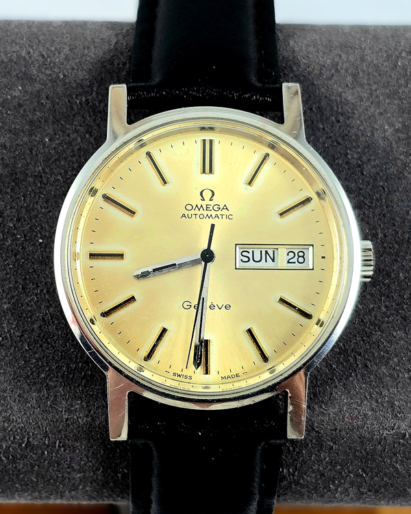 No Reserve - 1974 Omega Geneve Vintage 35MM Champagne Dial Aftermarket Leather Strap (166.0117)