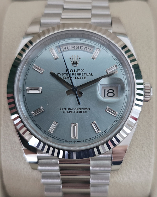 2026 Rolex Day-Date 40MM Ice Blue Dial Platinum President Bracelet (228236)