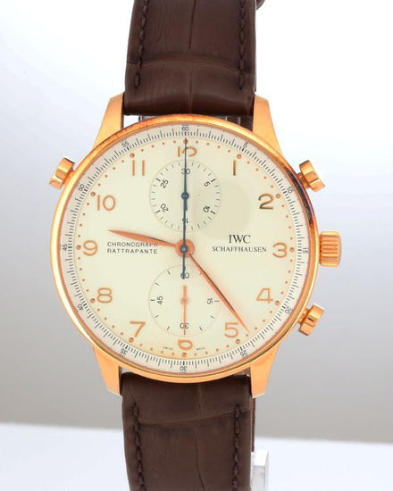 No Reserve - IWC Schaffhausen Portugieser Chronograph 40.9MM Silver Dial Leather Strap (IW371480)