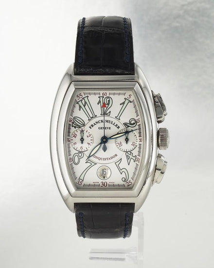 Franck Muller Conquistador Chronograph 34MM White Dial Aftermarket Leather Strap (8000 CC)