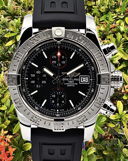 No Reserve - 2000 Breitling Avenger II Skyland 43MM Black Dial Rubber Strap (A13381)