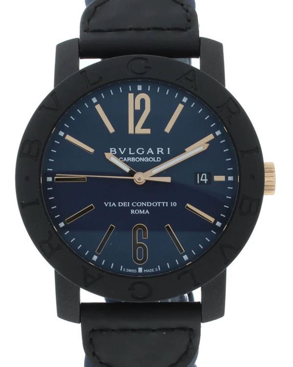 Bvlgari Bvlgari Carbon Gold 40MM Black Dial Leather Strap (BB40CL)