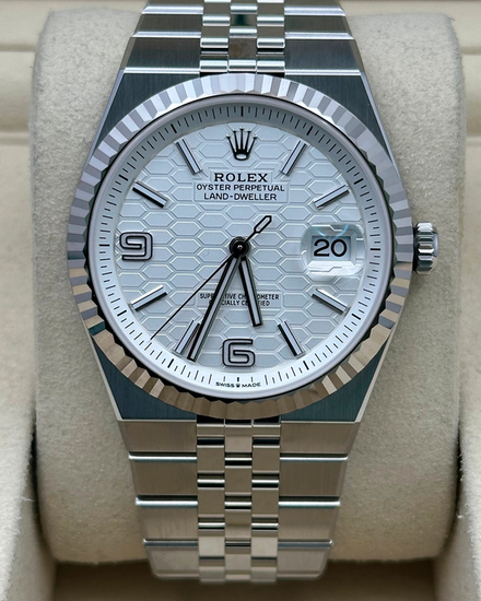 2026 Rolex Land-Dweller 40MM White "Honeycomb" Dial Flat Jubilee Bracelet (127334)