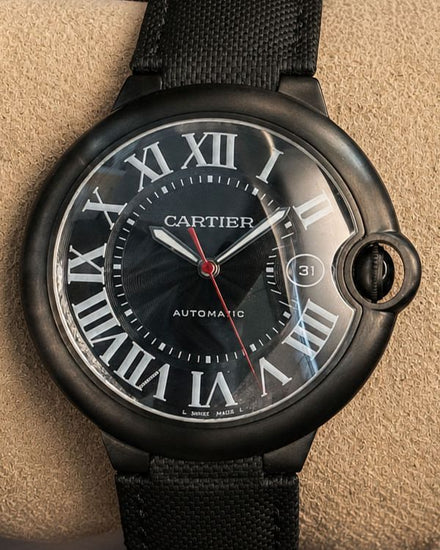 No Reserve - 2017 Cartier Ballon Bleu 42MM Black Dial Textile Strap (WSBB0015)