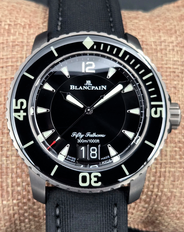 2024 Blancpain Fifty Fathoms Grande Date 45MM Black Dial Textile Strap (5050-12B30-B52A)