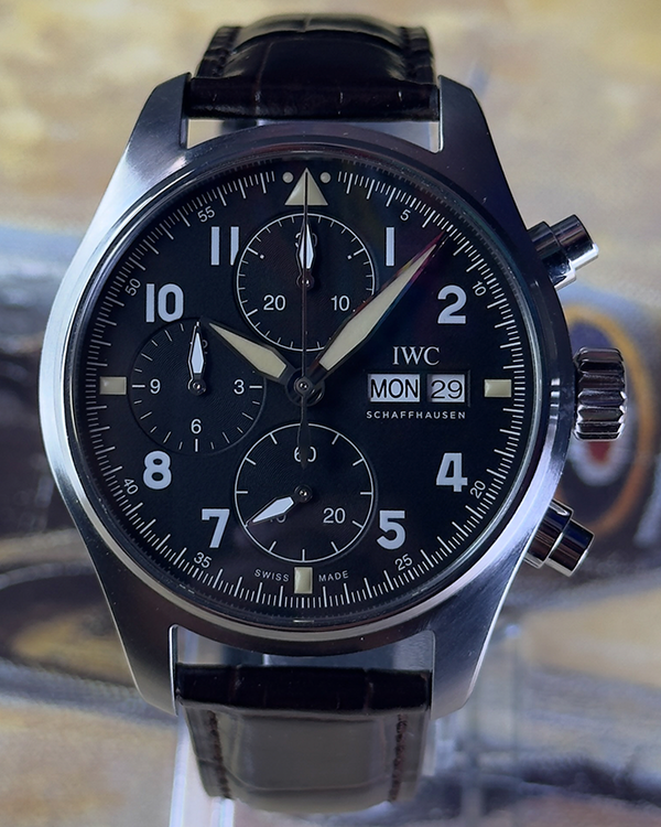 2019 IWC Schaffhausen Pilot Spitfire Chronograph 41MM Black Dial Leather Strap (IW387901)