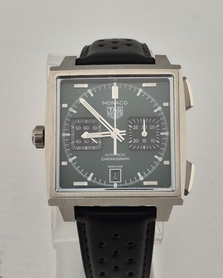 No Reserve - 2026 Tag Heuer Monaco Chronograph 39MM Green Dial Leather Strap (CDW2180.FC8360)