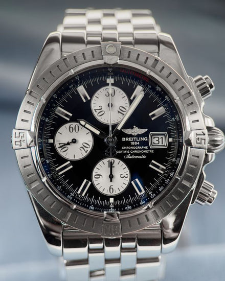 No Reserve - Breitling Chronomat Evolution 44MM Black Dial Steel Bracelet (A13356)